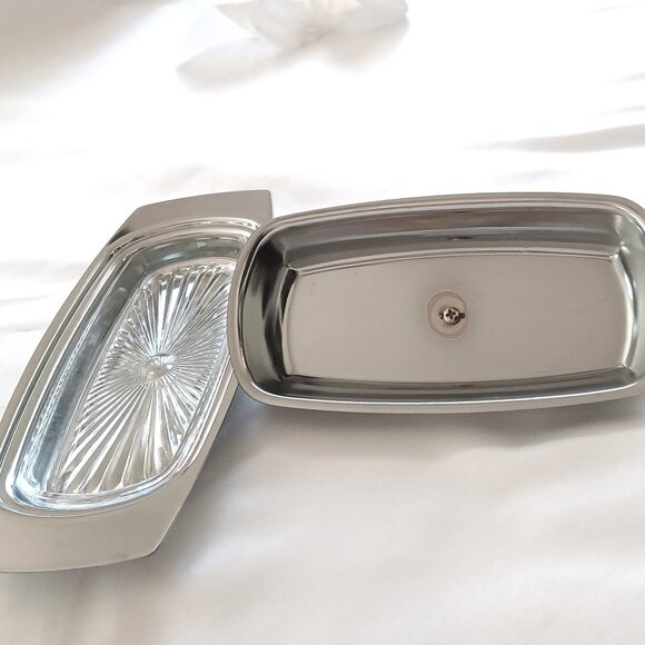 Vintage Butter Dish Mid Century Modern Chrome Finish and Glass - Picture 2 of 5